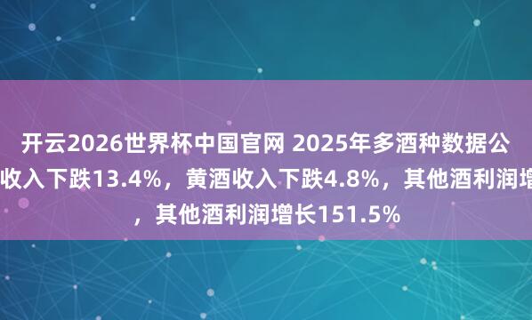 开云2026世界杯中国官网 2025年多酒种数据公布:葡萄酒收入下跌13.4%,黄酒收入下跌4.8%,其他酒利润增长151.5%