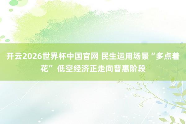 开云2026世界杯中国官网 民生运用场景“多点着花” 低空经济正走向普惠阶段