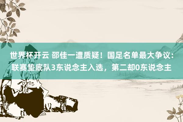 世界杯开云 邵佳一遭质疑!国足名单最大争议:联赛垫底队3东说念主入选,第二却0东说念主