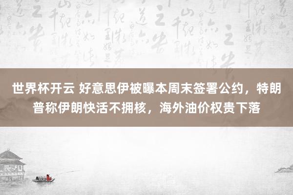 世界杯开云 好意思伊被曝本周末签署公约，特朗普称伊朗快活不拥核，海外油价权贵下落