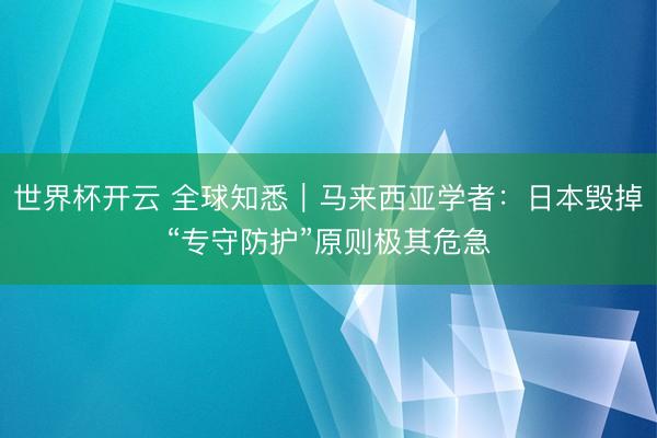 世界杯开云 全球知悉|马来西亚学者:日本毁掉“专守防护”原则极其危急