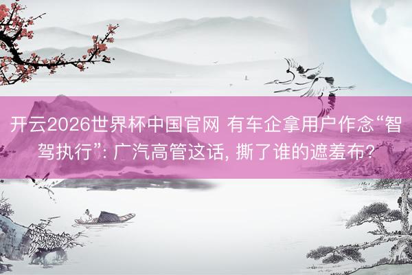 开云2026世界杯中国官网 有车企拿用户作念“智驾执行”: 广汽高管这话, 撕了谁的遮羞布?