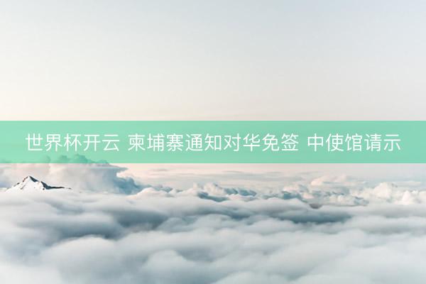 世界杯开云 柬埔寨通知对华免签 中使馆请示
